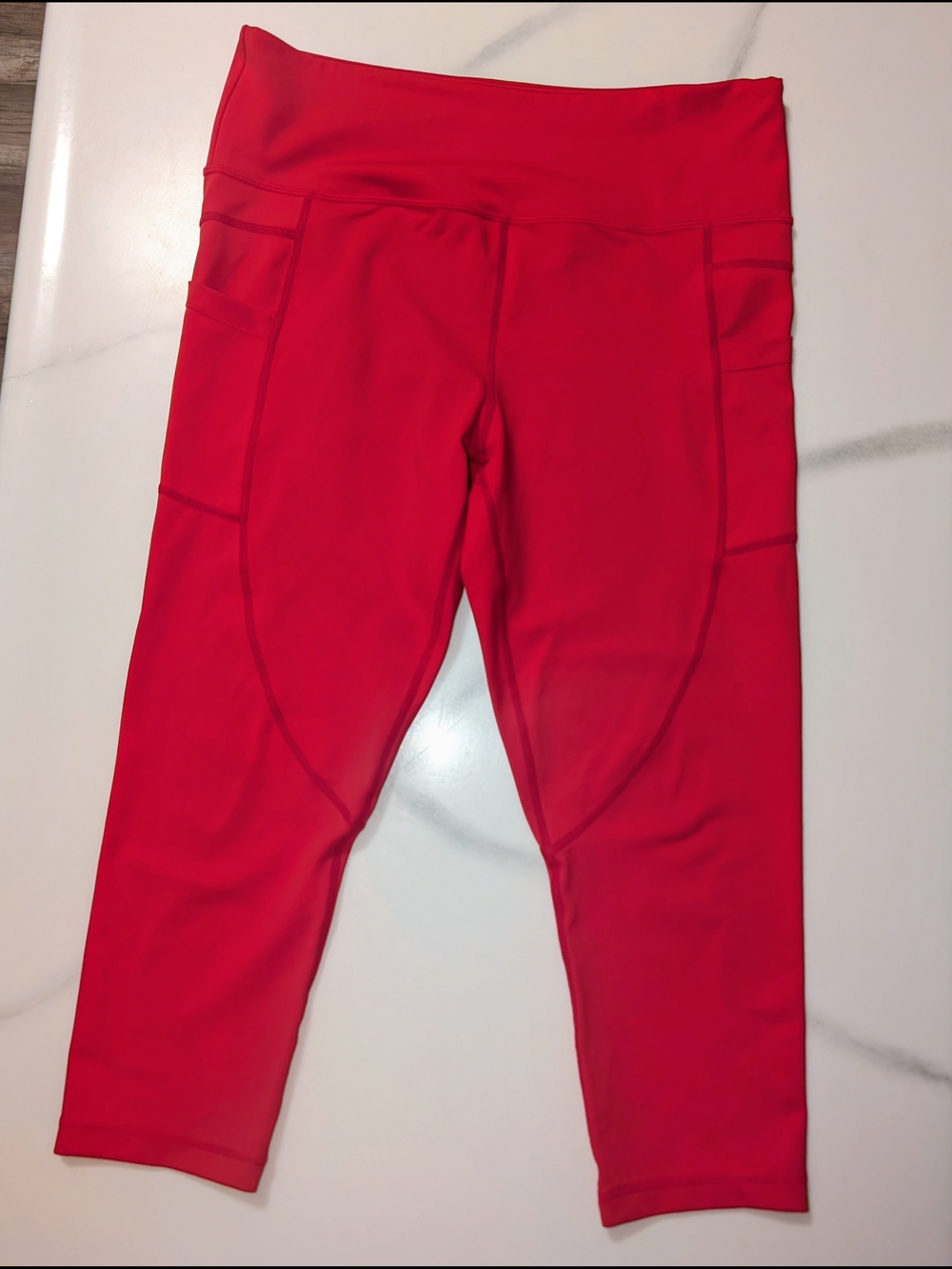 ZYIA Light n Tight Capri Leggings Red High Rise Compression Workout Pants